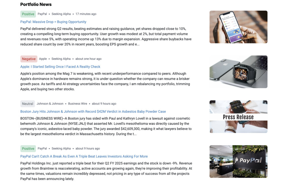 All the news on stocks from your watchlist or sample portfolio by e-mail every morning